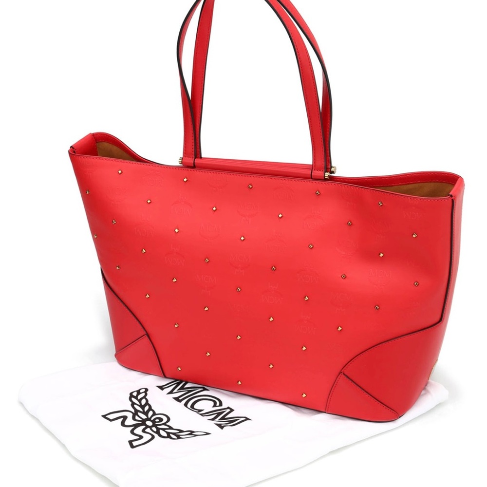 MCM Authentic Claudia Red Medium studded shoulder bag NWT